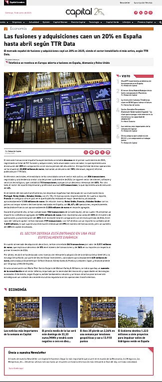 Las fusiones y adquisiciones caen un 20% en Espaa hasta abril segn TTR Data